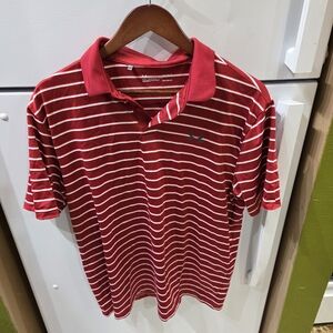 Under Armour Red and White Striped Polo